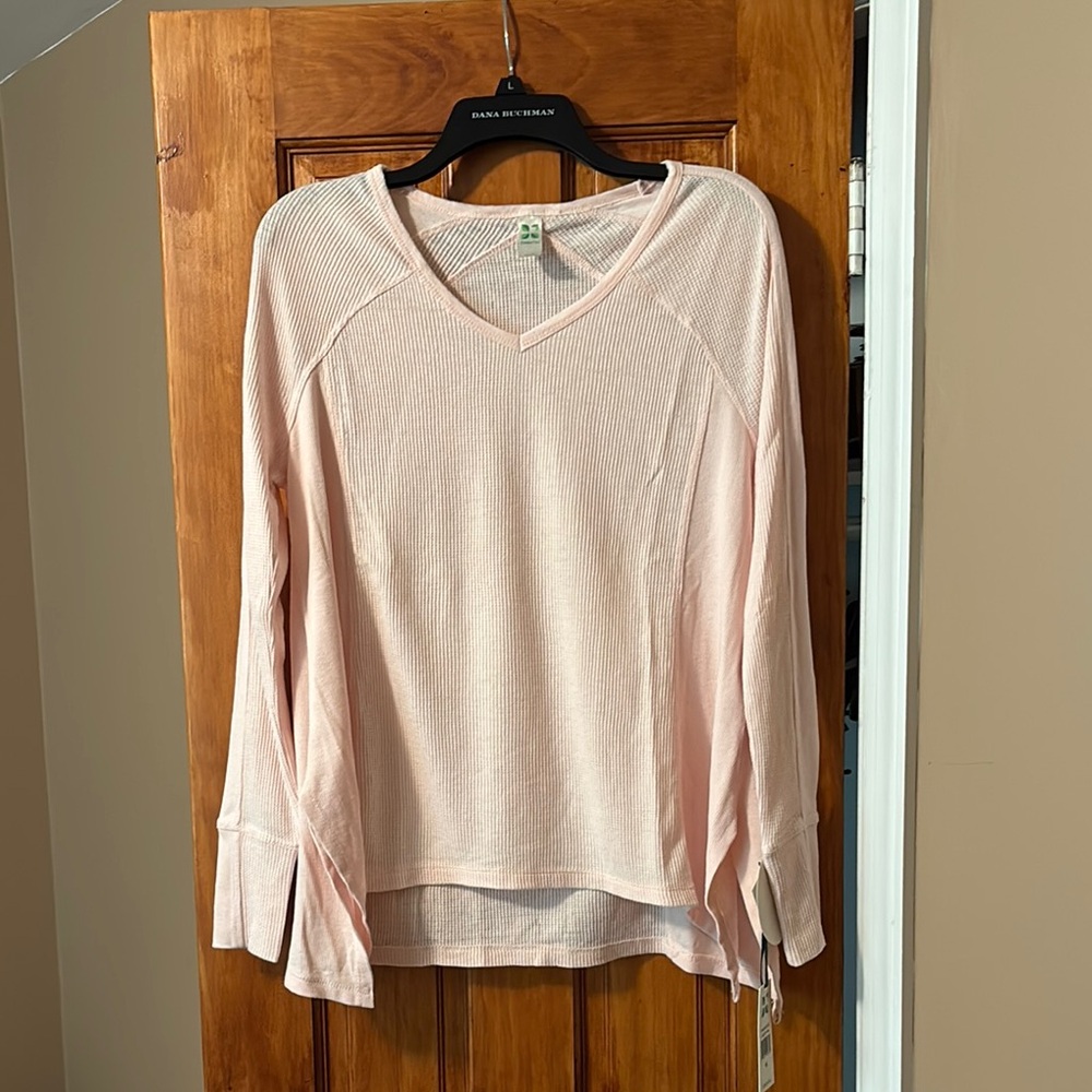 Green Tea, long sleeve, v neck waffle shirt